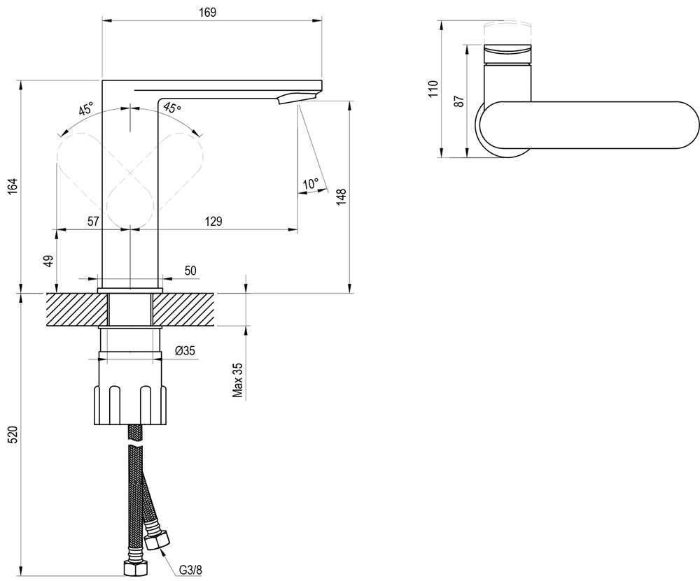Mitigeur de lavabo Chrome II, avec levier latéral CR II 014.02