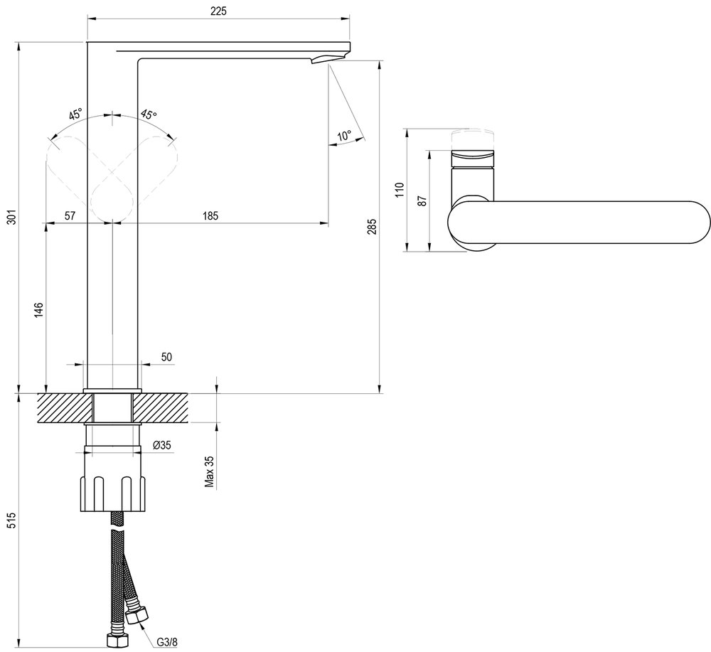 Mitigeur de lavabo Chrome II, avec levier latéral CR II 015.02