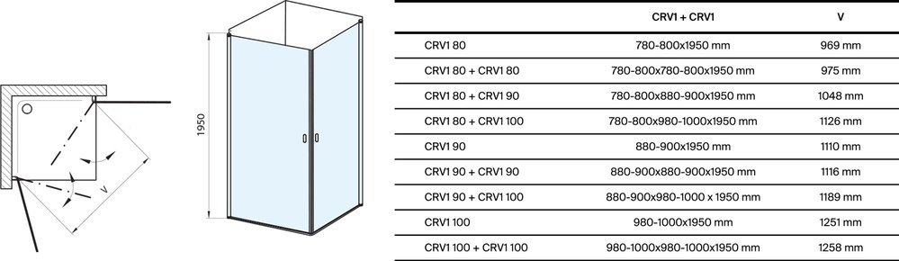 Cabine de douche Chrome CRV1+CRV1