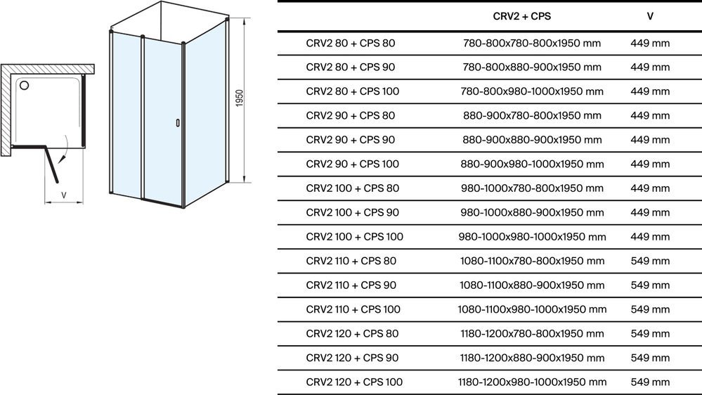 Cabine de douche Chrome CRV2+CPS