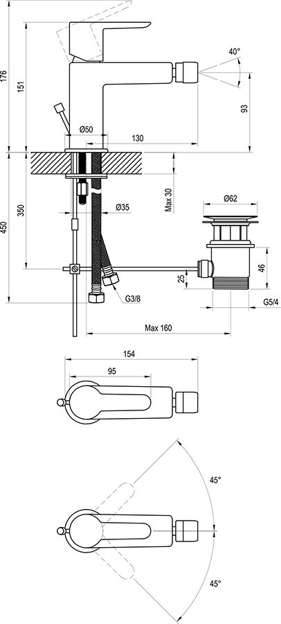 Mitigeur de bidet sur pied Puri