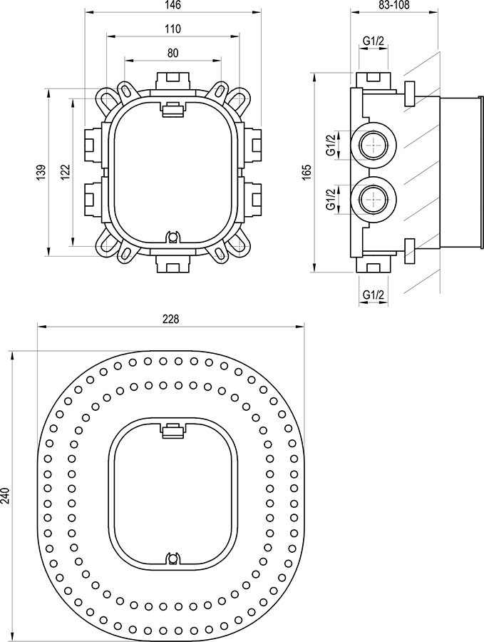 Corps de base du R-box Vari pour mitigeurs encastrés Flat