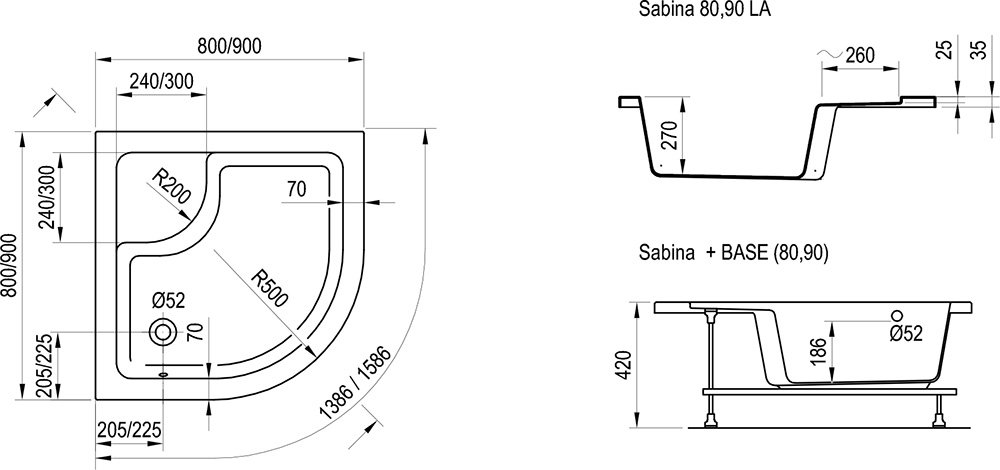 Receveur de douche Sabina