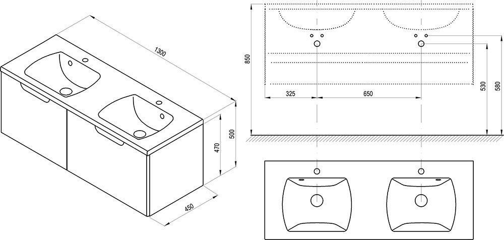 Armoire sous lavabo double SD Classic II 1300