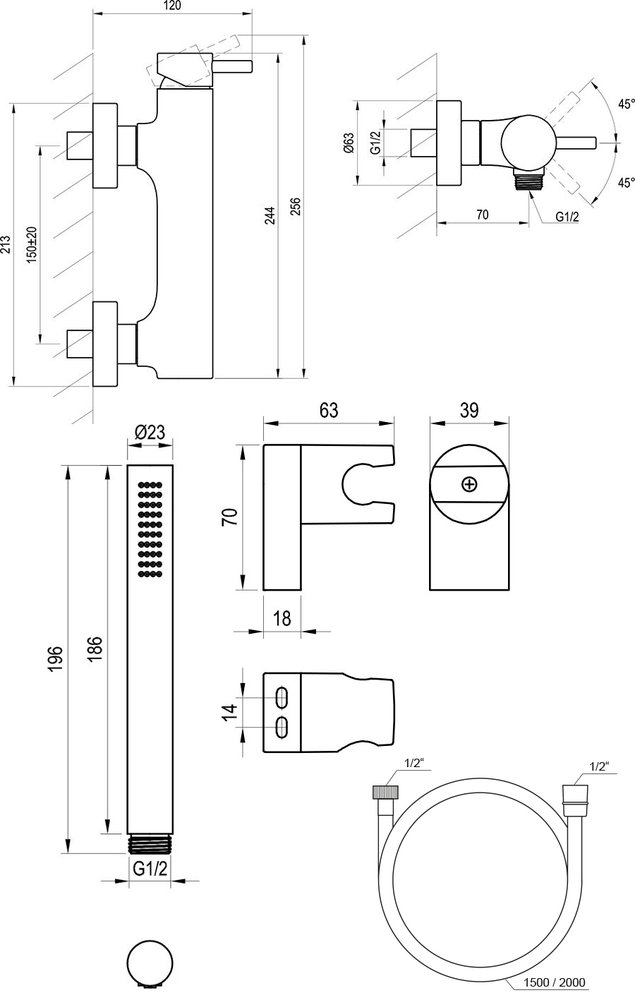 Mitigeur mural de douche Espirit ES 032 avec set de douche