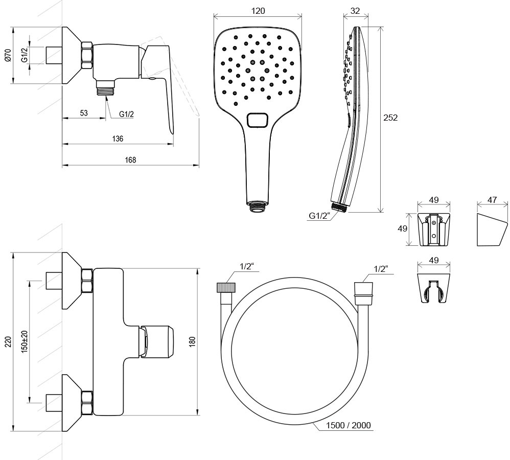 Mitigeur mural de douche Life LF 032 avec set de douche