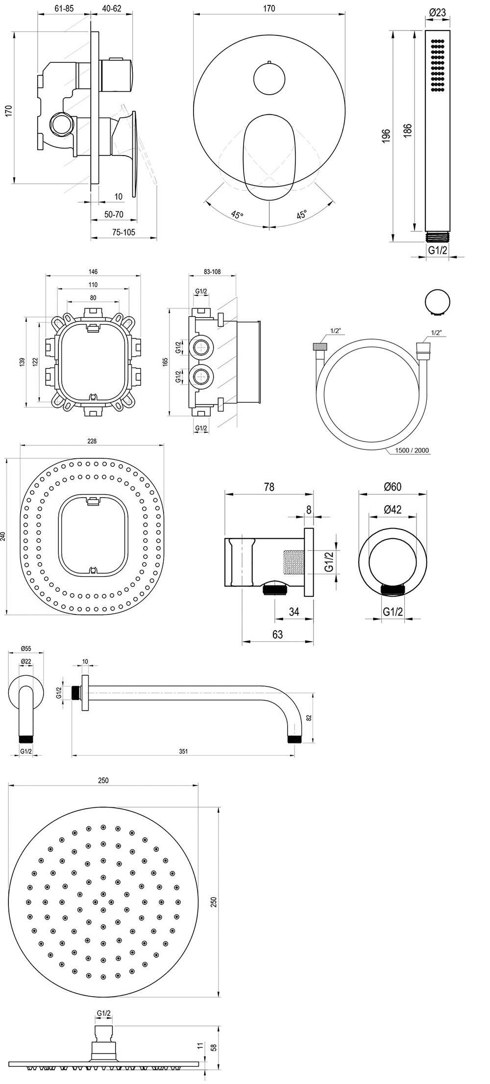 Set de douche encastré Spring SG 090
