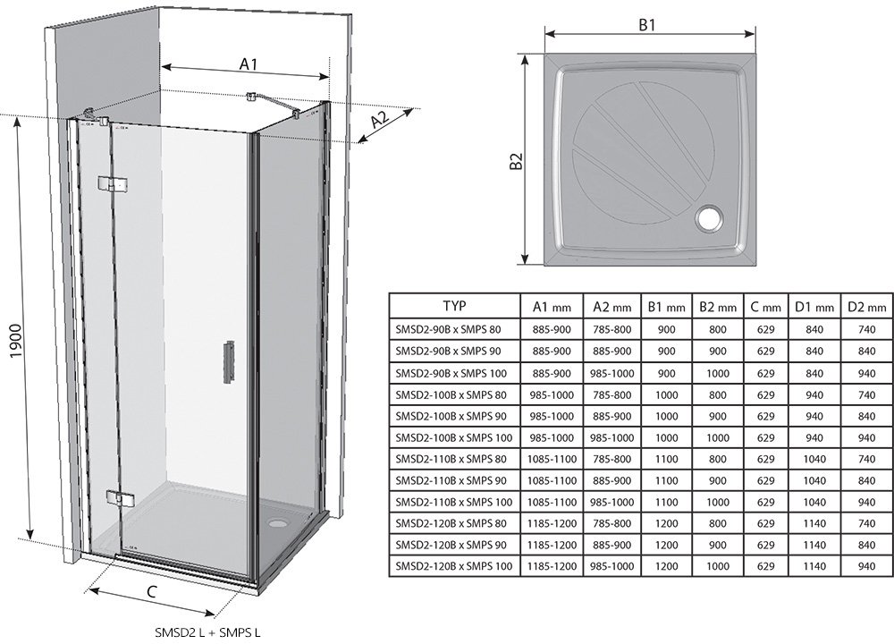 Cabine de douche SmartLine SMSD2 + SMPS