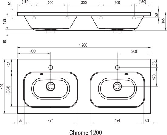 Lavabo double Chrome 1200