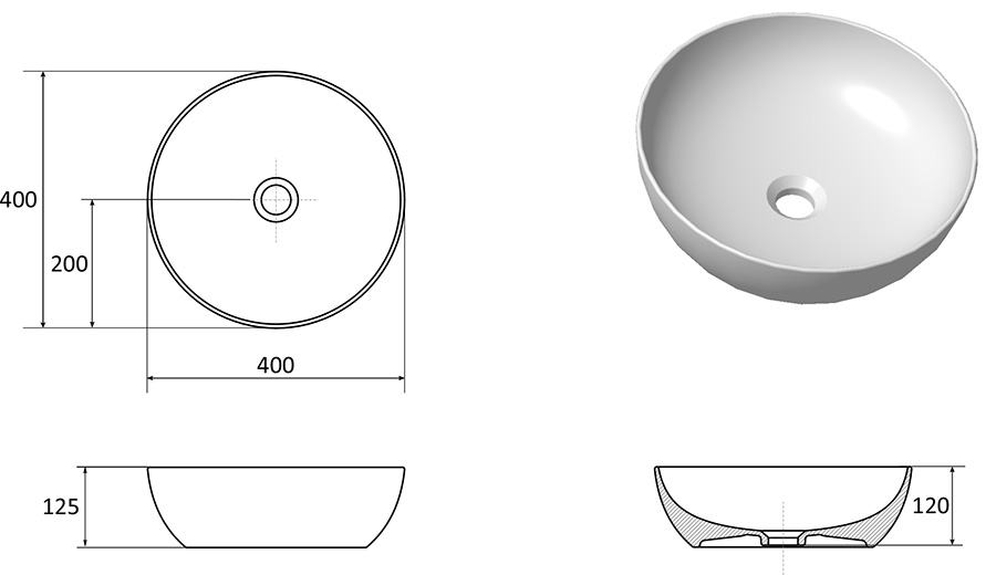 Lavabo en céramique UNI 400 B SLIM