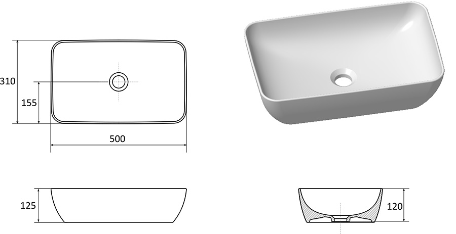 Lavabo en céramique UNI 500 R SLIM