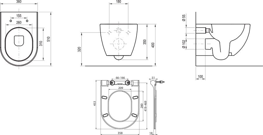 WC Uni Chrome RimOff Set, siège SoftClose compris